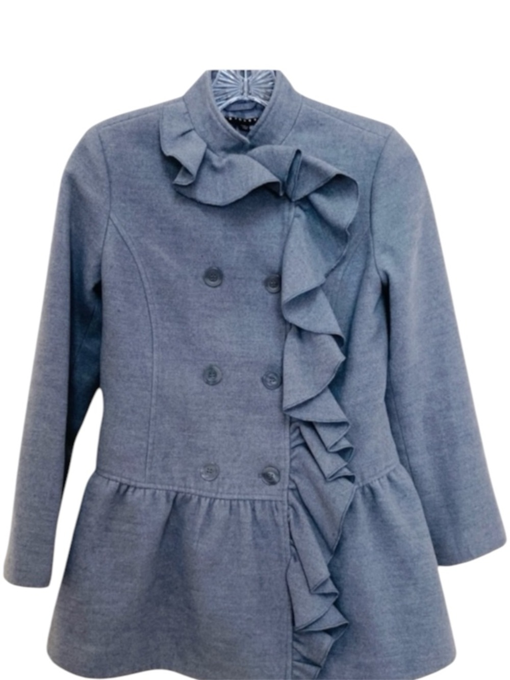 Sisley Gray Girls Ruffle Dress Coat Double 
Breasted Jacket Size XL 10-11 Preppy